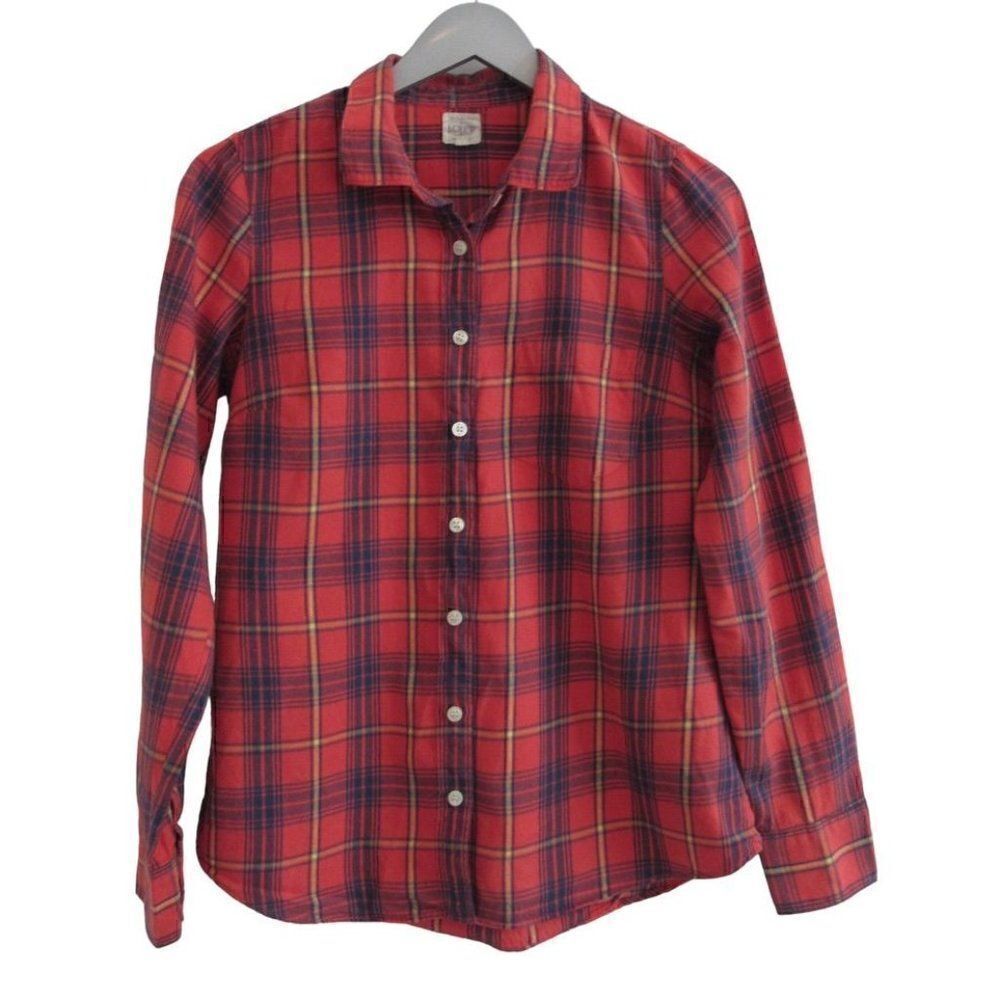J. Crew Orange Plaid The Perfect Shirt Button Down Flannel Sz XS‎